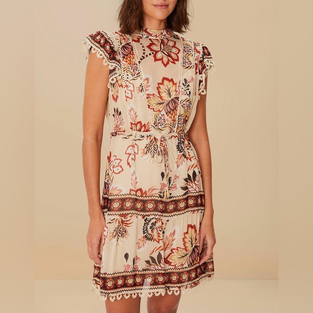 Farm Rio Sand Aura Floral Mini Dress, Size S